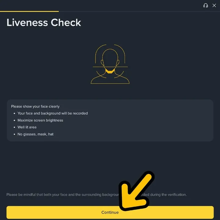 바이낸스 Liveness Check 안면인증 화면